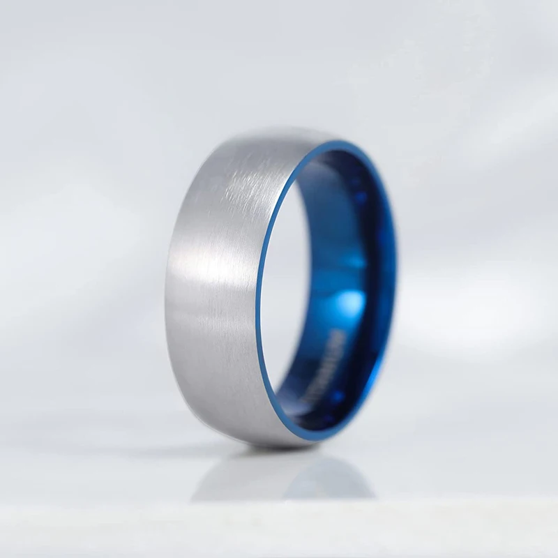 Somen-Bague de Fiançailles en Titane pour Homme et Femme, Finition Noire/Bleue à l\'Intérieur, Classique, Bijoux Unisexes, Bandes de Mariage, 256