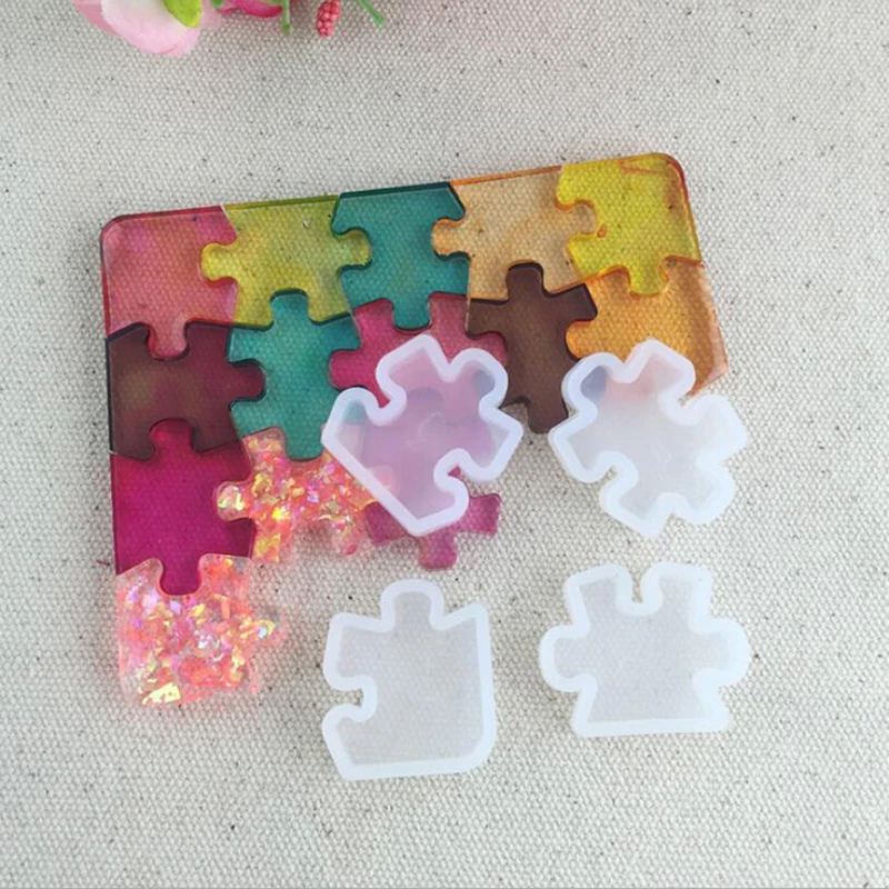 4pcs/set Puzzle Piece Gemstone Crystal Epoxy Resin Mold DIY Jewelry Pendant Making Tools Epoxy Clear Silicone Mould