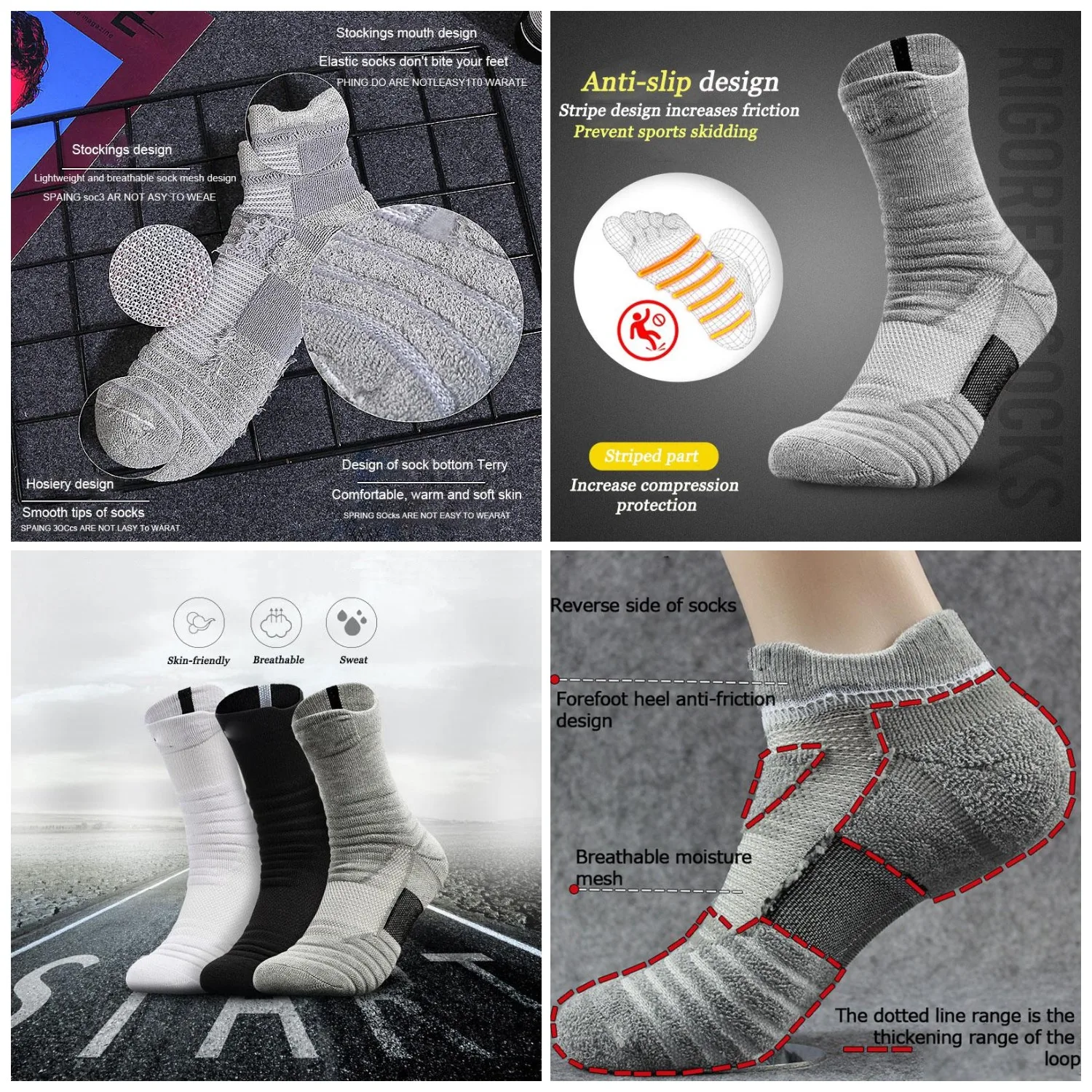 3 Pairs 100% Cotton Men Sport Socks Thick Outdoor Running Socks Football Basketball Wicking Breathable Sock Long Short Style Sox