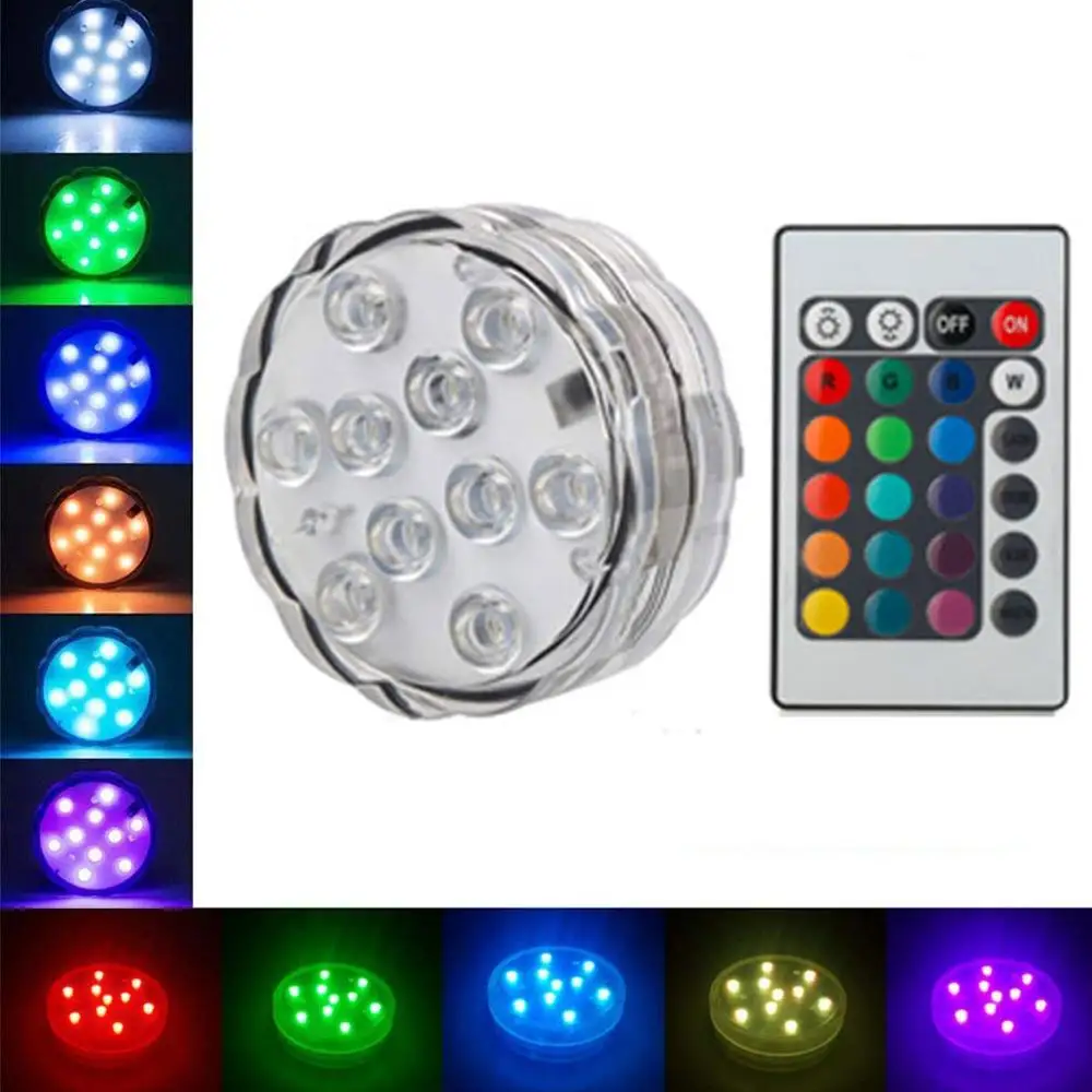 Submersível LED Vaso Base de Luz, 3AAA pilhas, sem controle remoto, 10 SMD RGB-50Pcs