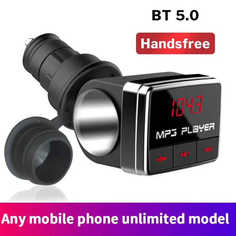 JINSERTA Bluetooth 5.0 FM Transmitter Car Cigarette Lighter Adatper Wireless Handsfree USB Fast Charger TF Flash USB Music Play