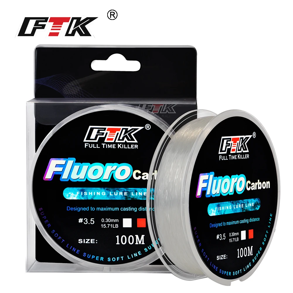 FTK-Super macio Fluorocarbon Fishing Lure Linha, 4.13-34.32LB, Fibra de Carbono Linha Líder Fly Fishing, 100m