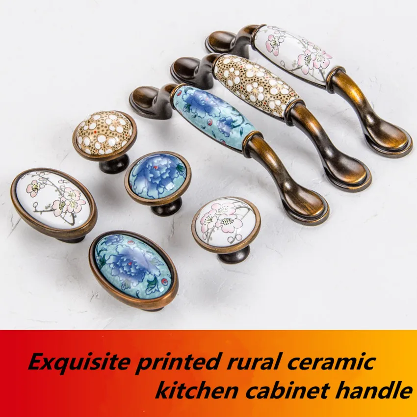 96 128mm European American retro exquisite rural ceramic kitchen cabinet wardrobe handle bronze tv cabinet drawer knob AEH 5