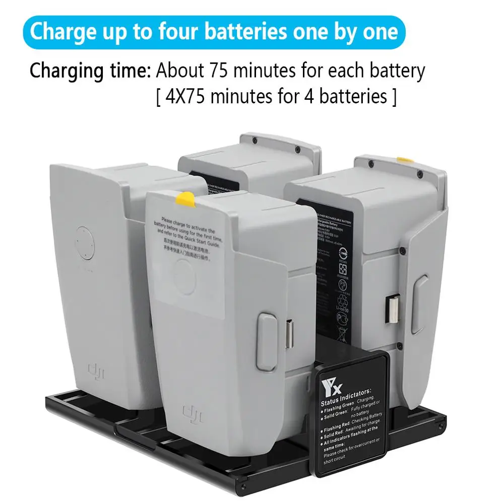 Yx 4 In 1แบบพกพา Mavic Air 2/2S ที่ชาร์จแบตเตอรี่ DJI Mavic Air 2/2S Converter แบตเตอรี่ชาร์จ Hub สมาร์ท LED หน้าจอ