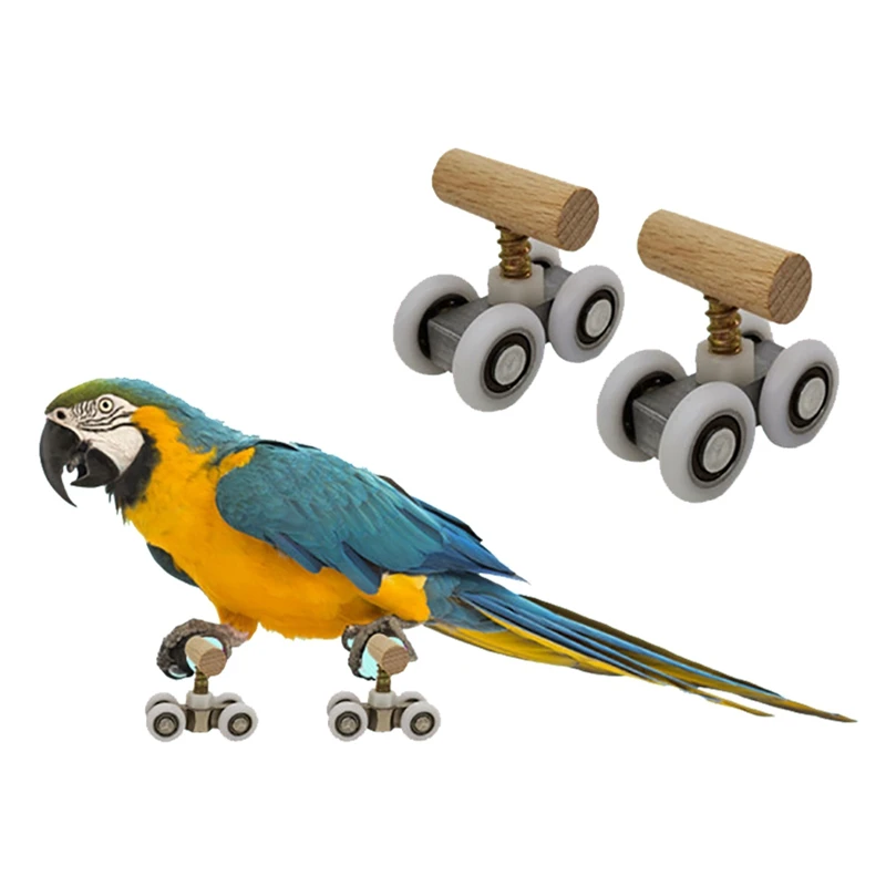 1 Pair Parrot Trick Tabletop Mini Roller Ice Skates Adjustable Fun Bird Training Toy For Parrots Bird Intelligence Puzzle Toys