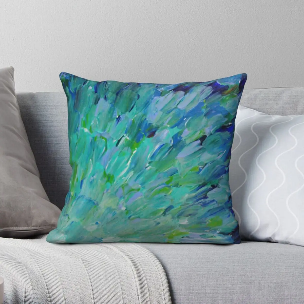 

SEA SCALES Beautiful Peacock Feathers Pillowcase Polyester Linen Velvet Printed Zip Decor Pillow Case Home Cushion Case 45x45