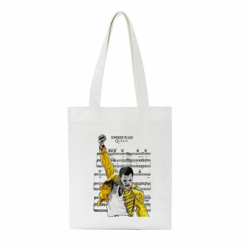 Freddie Mercury The Queen Band Funny Letters Shopping Bag Cute Shoulder Canvas Bags Harajuku Large Capacity Messenger Women Bags