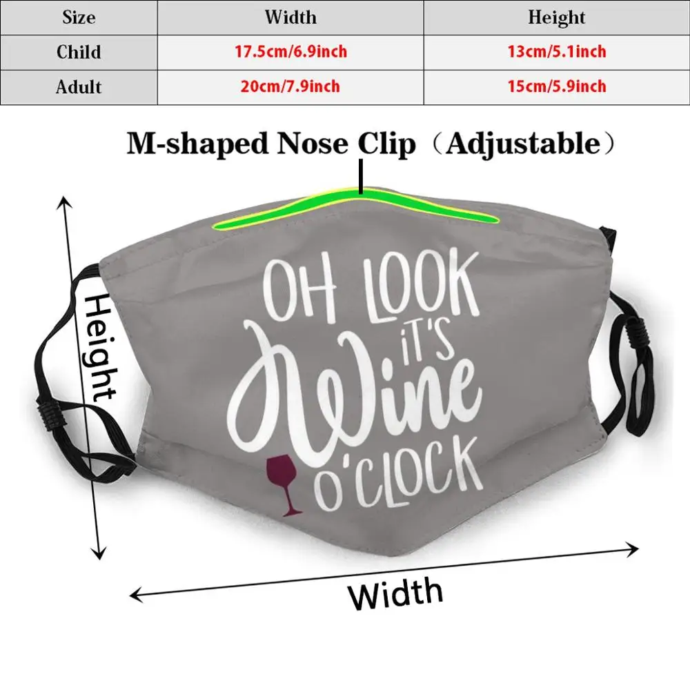 Oh Look It\'S Wine O\'Clock Drinker Lover Night Print Washable Filter Anti Dust Mouth Mask Tasting