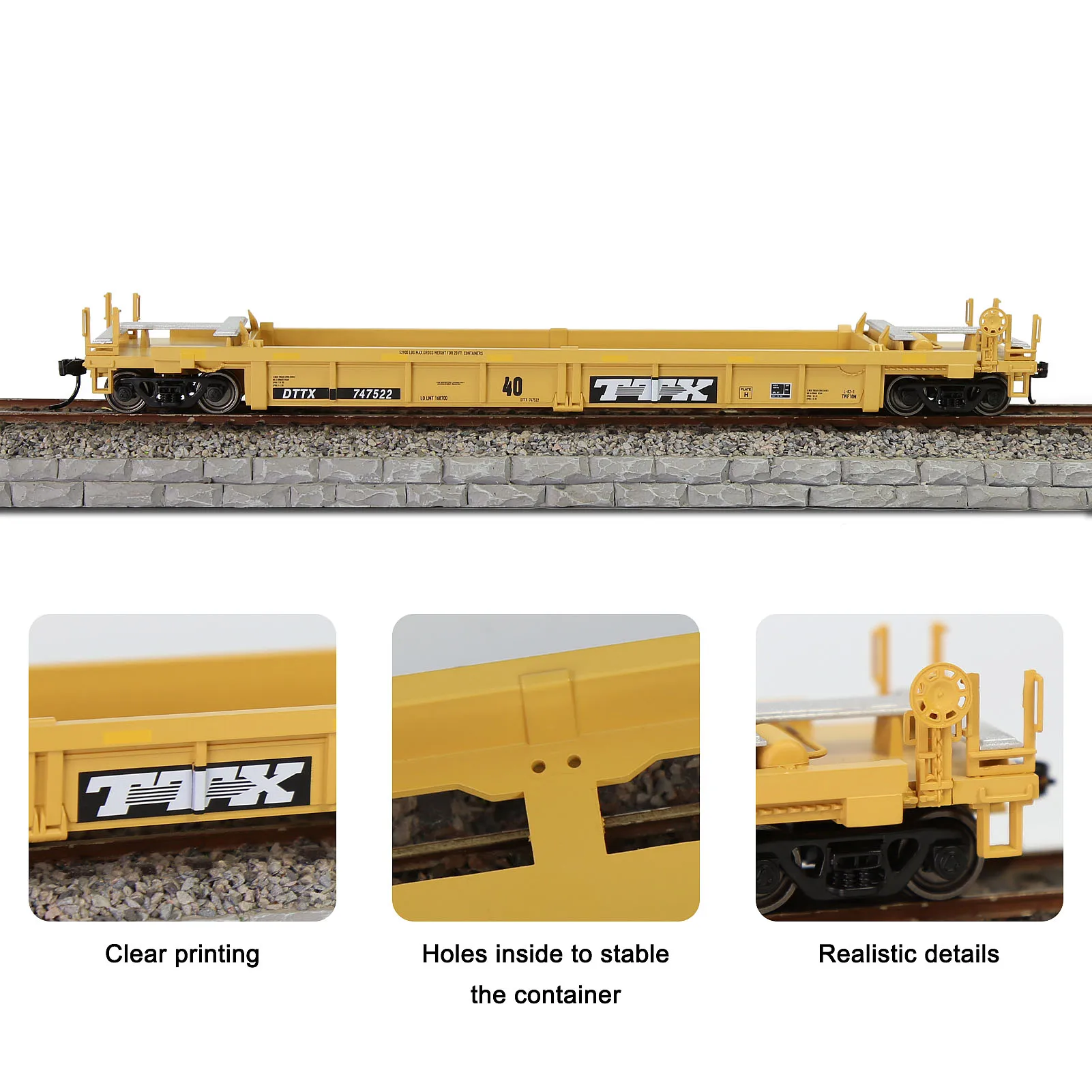 Evemodel 3pcs HO Scale 40\' Well Car 1:87 40ft Depressed Center Flat Car Model Railway Wagon Freight Car C8749