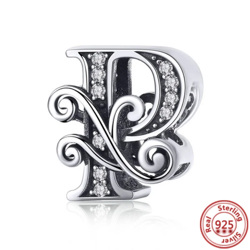 Abalorio de plata de ley 100% 925 auténtica para mujer, A-Z colgante con letras del alfabeto, nombre, compatible con pulsera Pandora Original, joyería artesanal