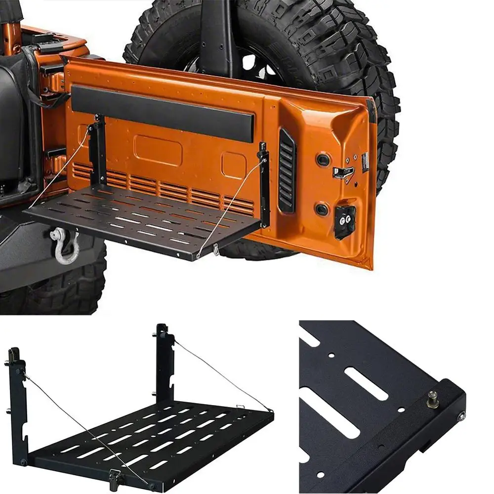 Alloy Matte Black Rear Trunk Door Mounting Tray Foldable Back Shelf Stand Fit for Jeep Wrangler JK 2007-2017