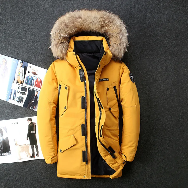 Top Grade Winter Mannen Jas 2021 Mannen Down Jacket Hooded X-Lange Down Jas Echt Bont Mens dikke Warme Windjack Jassen