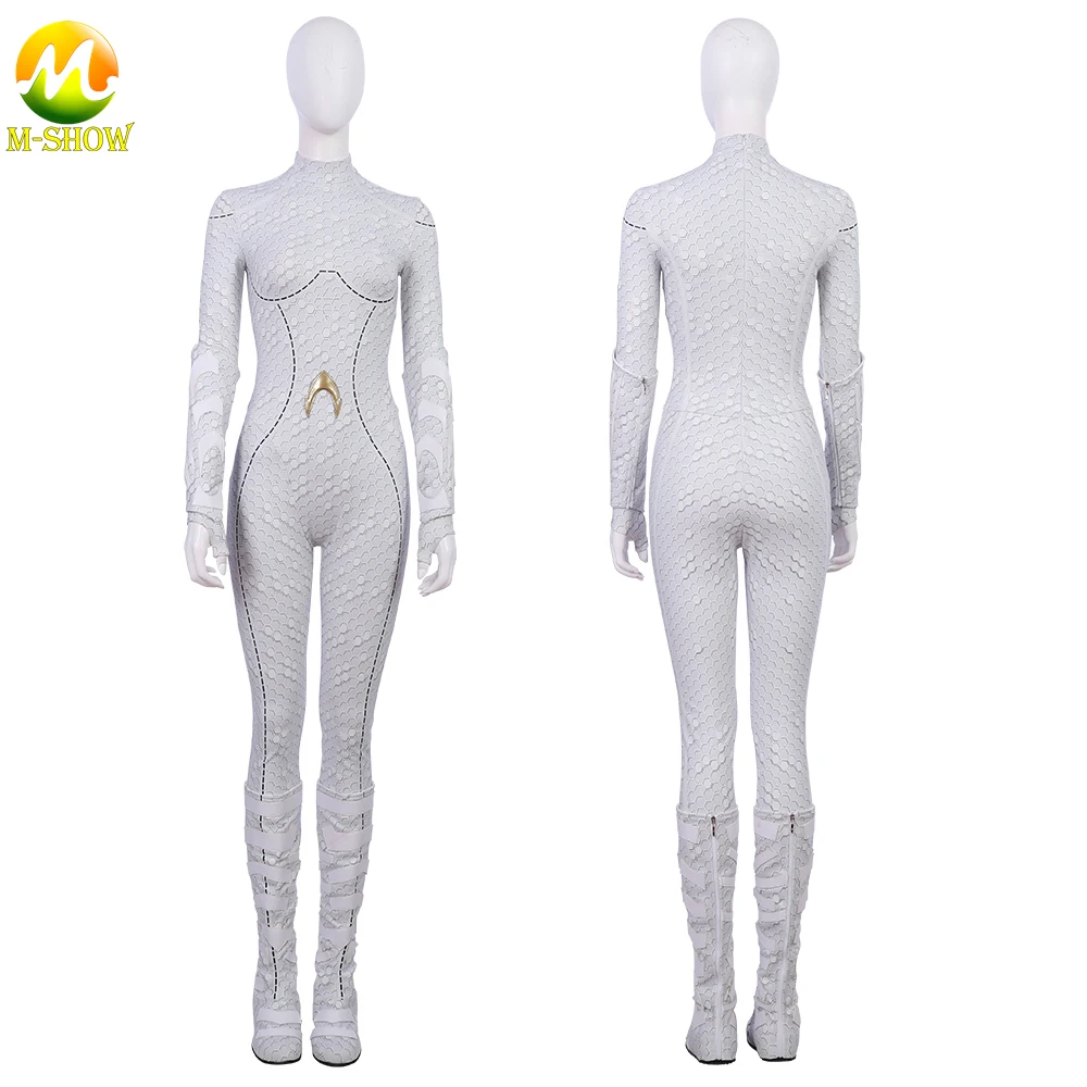 Superhero Atlanna คอสเพลย์เครื่องแต่งกาย Queen Jumpsuit กับรองเท้าฮาโลวีน Zentai สำหรับผู้ใหญ่ผู้หญิง Custom Made