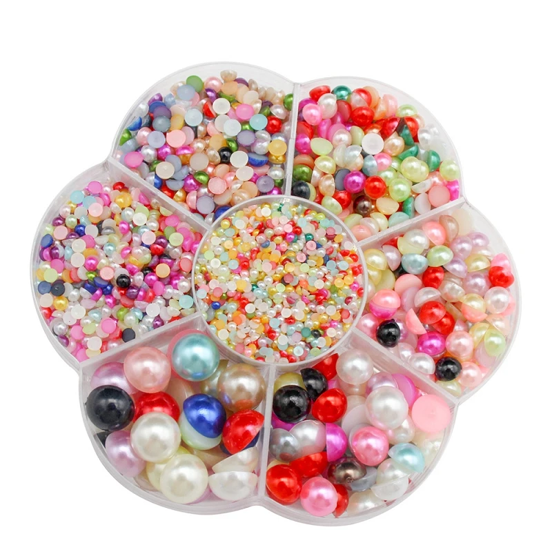 3Boxes=11200pcs 2/3/4/5/6/8/10MM Imitation Pearl Half Round Pearl Flat Back Scrapbook Beads For Scrapbook DIY Jewelry Making