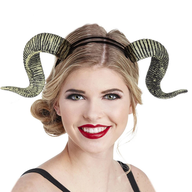 New Halloween Headdress Burning Man Festival Cosplay Party Prop PU Foam Goat Devil Horns Headband Accessories