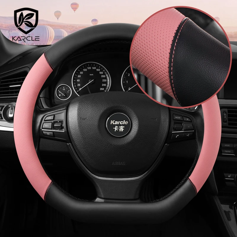 Car Steering Wheel Cover PU Leather D Shape Auto Steering Wheel Cover Protector For Toyota CHR C-HR Universal 38cm Steering Case