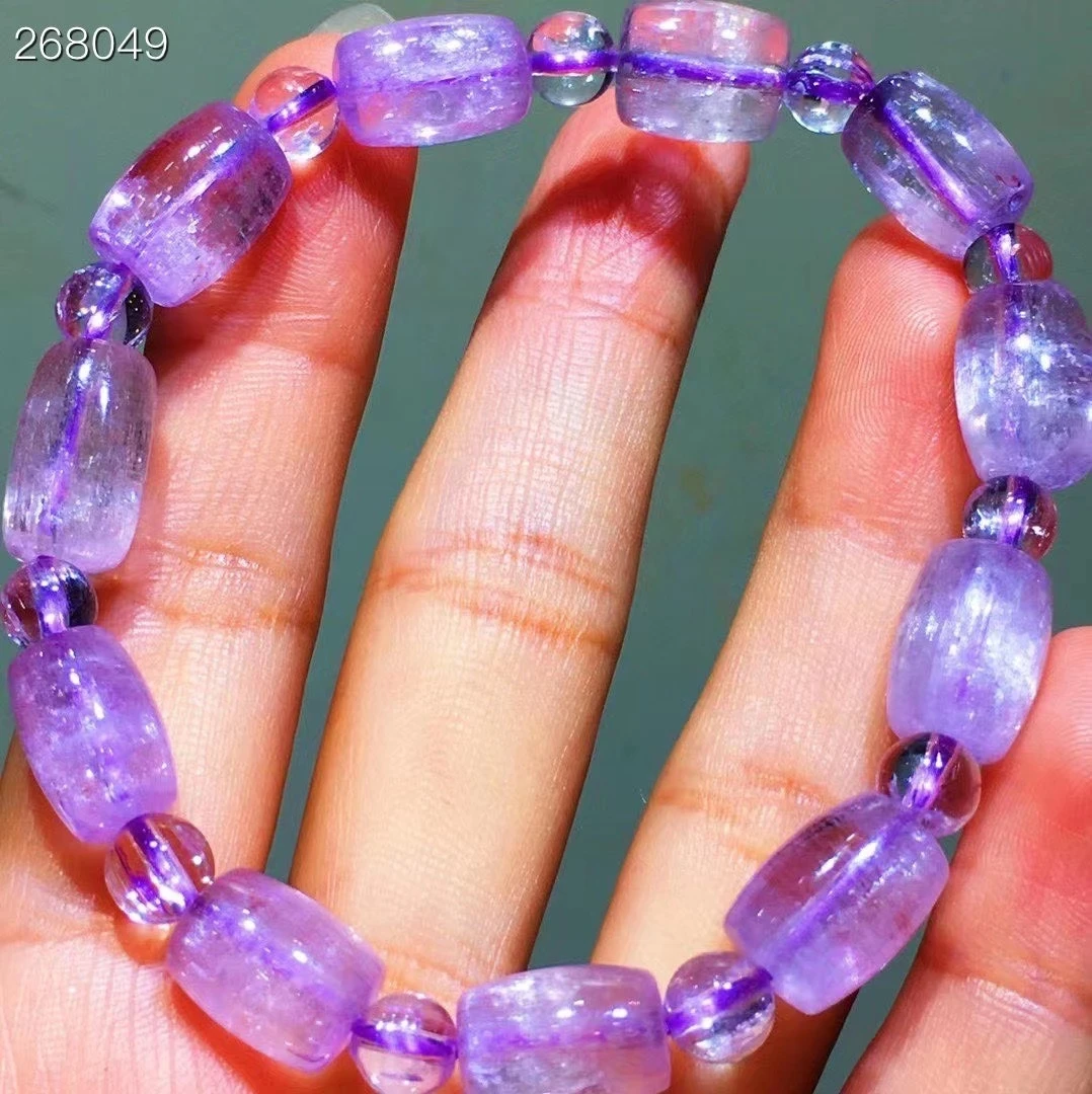 Natural Purple Kunzite Quartz Clear Barrel Beads Bracelet 12.4x8.6mm Cat Eye Women Men Rare Energy AAAAAA