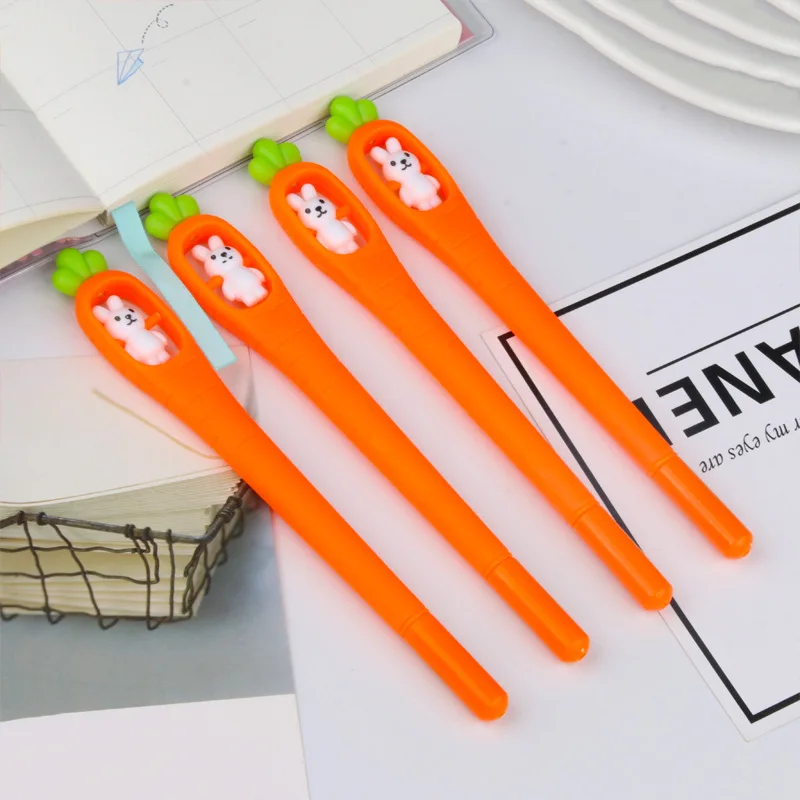 

50PCS Creative Cartoon Rabbit Rotary Carrot Student Supplies 0.5mm Signature Pen Black Pen Stationery Gel Pens