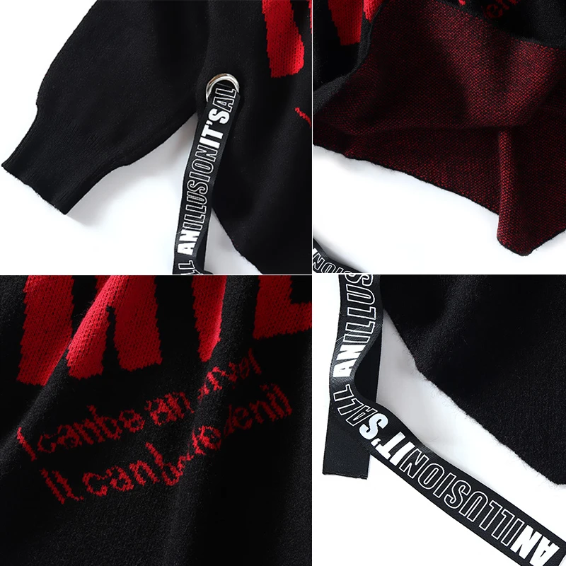 ins fashion letter irregular pullover sweater women round neck 2021 new Korean style outer wear hip-hop style knitted sweater