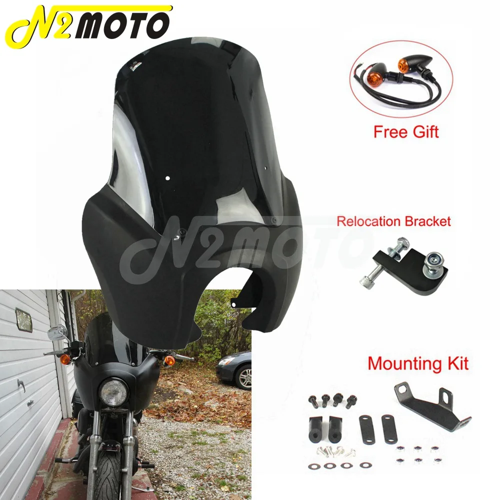 For Harley Dyna Street Bob Sportster Front Fairing Black 15