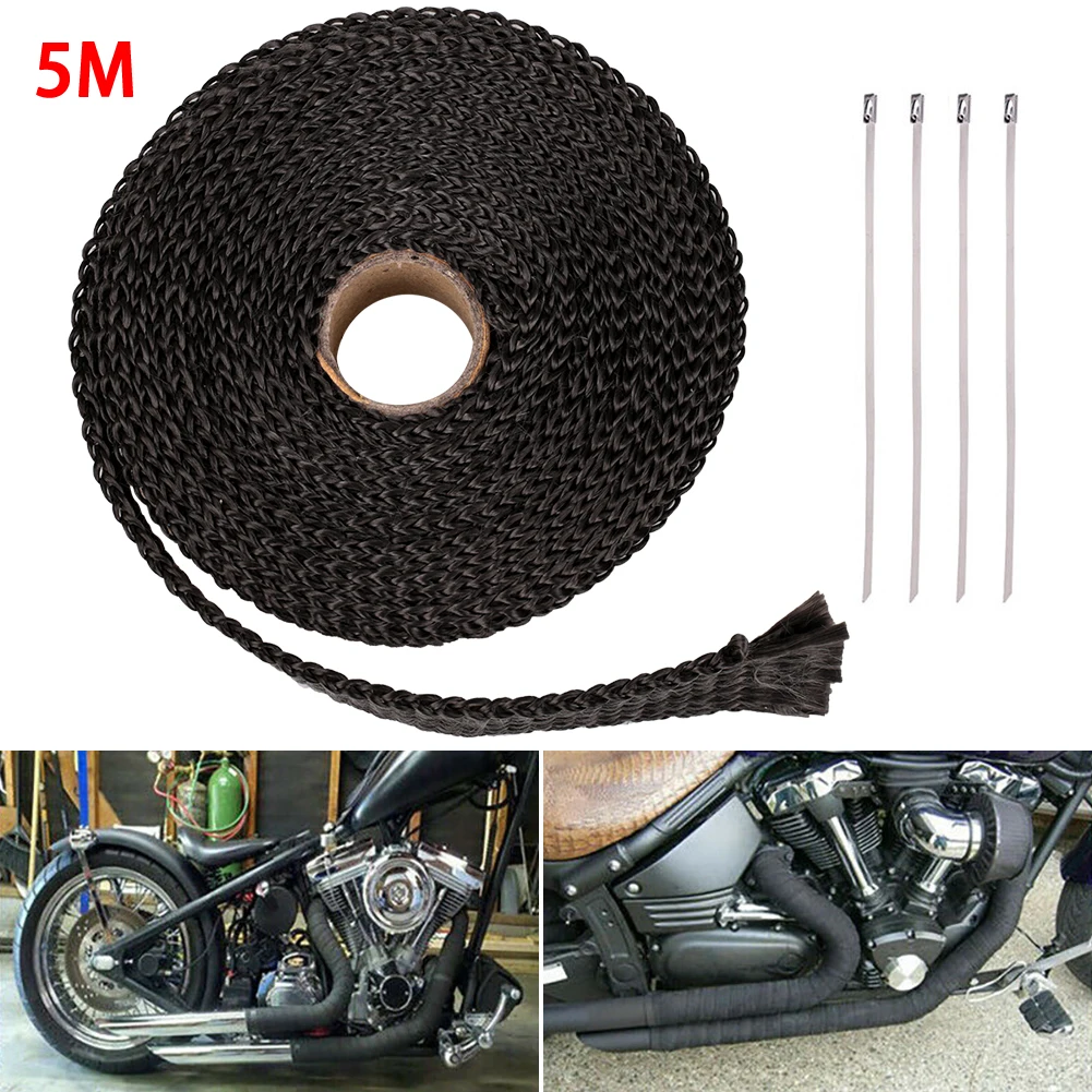 YULLING Exhaust Heat Wrap Thermal Tape Fiberglass Heat Wrap Manifold Insulation Roll Resistant with Stainless Ties 5M*2.5cm