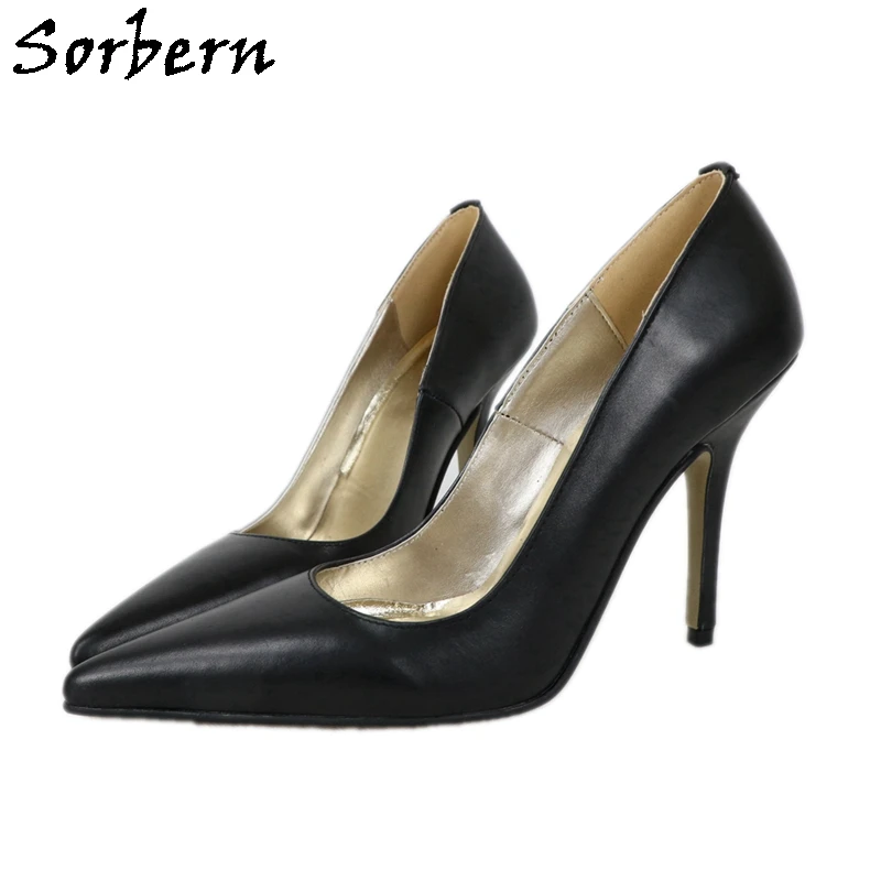 Sorbern Comfort 10Cm Heel Shoes Women Real Image Slip On Ol Shoes Stilettos High Heels Size 11 Pointed Toe Heels Crossdresser