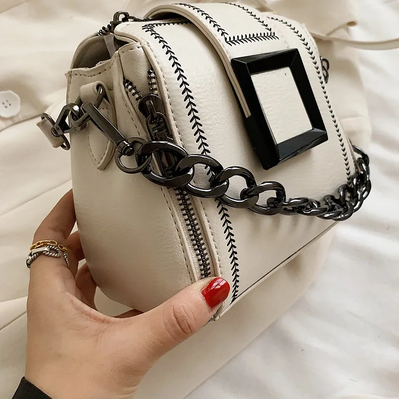 PU Leather Chains Hasp Shoulder Bags Small Delicate Bucket Bags Female Crossbody Bag Ladies Handbag