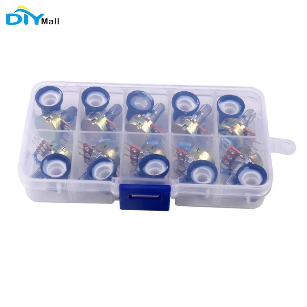 10Pcs 15 millimetri Singolo Potenziometro Lineare Kit Albero con Noci 10 Valore B1K B2K B5K B10K B20K B50K B100K b250K B500K B1M DIYmall