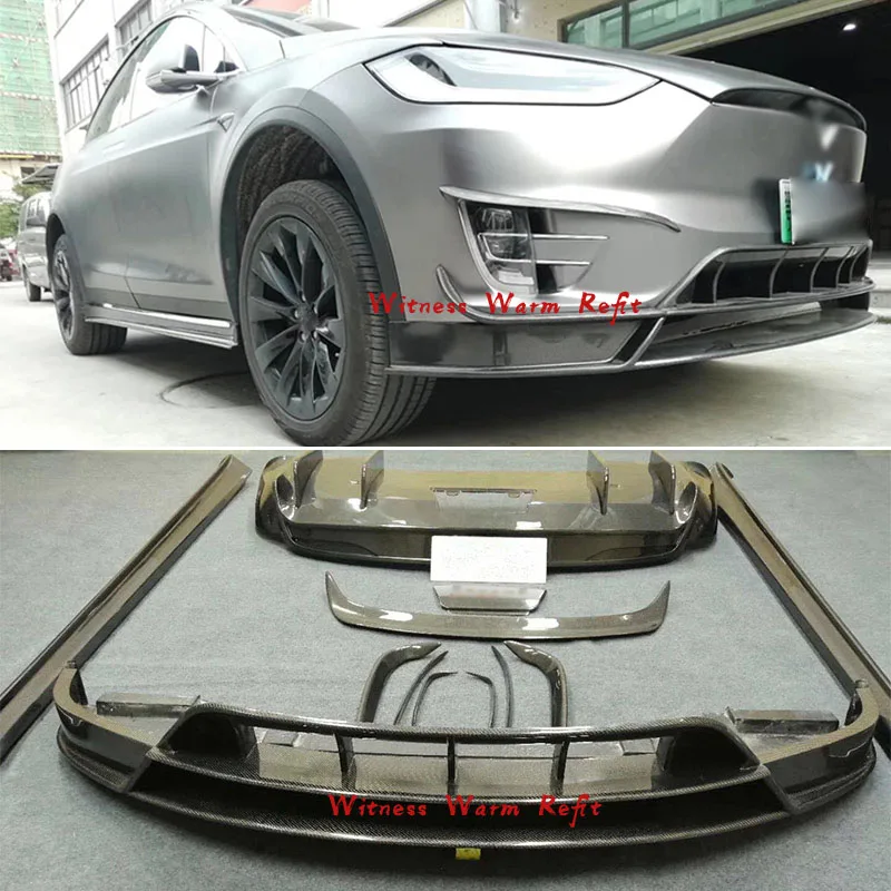 

For Model X Carbon fiber Front bumper lip Rear diffuser Side skirts Rear wings spoiler wind knife For Tesla Body kit 16 17 18 19