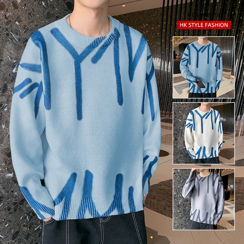 Marca de moda masculina blusas primavera outono roupas estilo popular coreano solto malha pullovers tamanho M-3XL