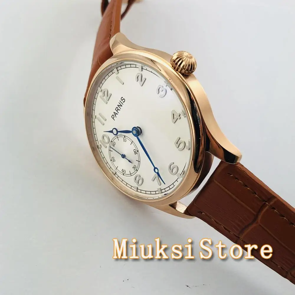 Imagem -04 - Parnis-relógio Mecânico dos Homens com Pulseira de Couro Rose Gold Case Mostrador Branco Sea Gull 3600 Mão Winding Movimento Popular