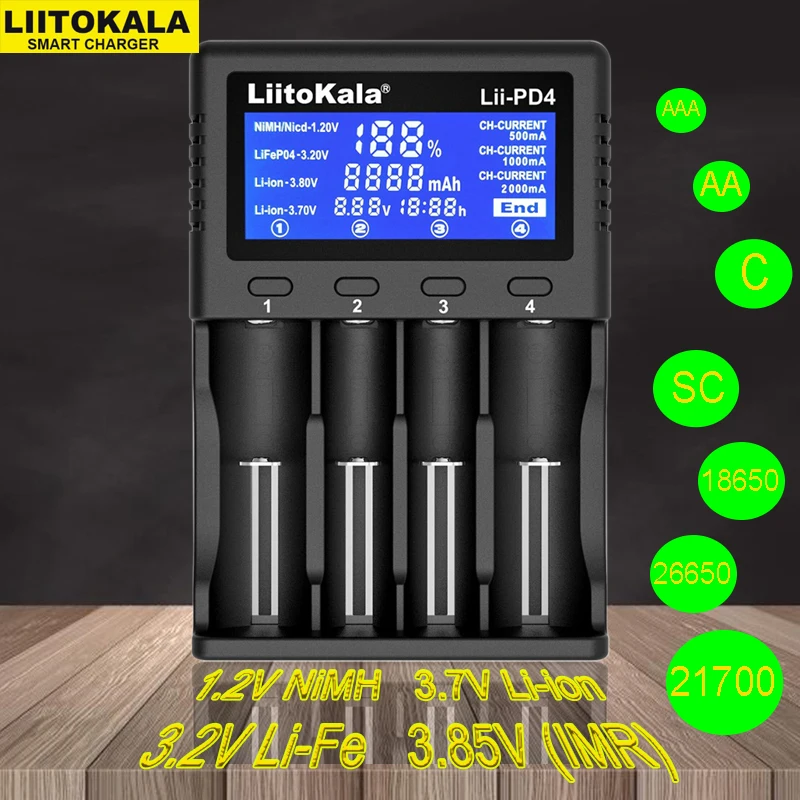 Lii-PD4 PL4 PD2 Liitokala 18650 3.7V Li-ion charger 1.2V NiMH battery21700 18350 18500 AAA LiFePO43.2V 3.85V cargador 26650