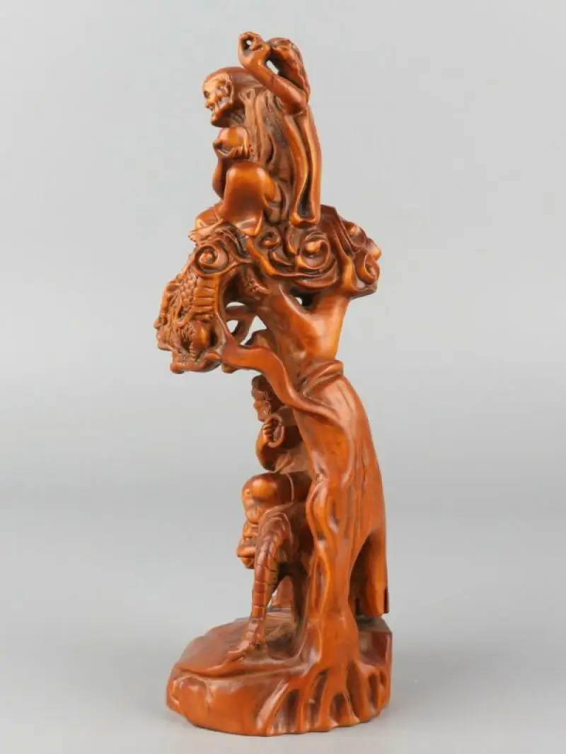 Chinese Exquisite Hand-carved Luohan Dragon tiger Carving Boxwood statue