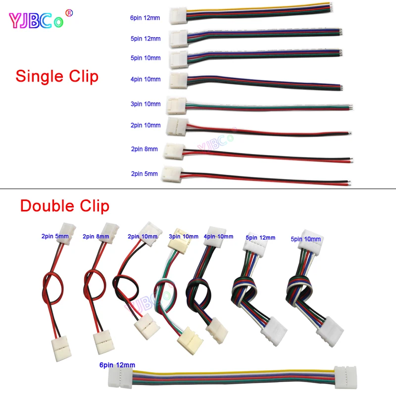 5pcs 2pin 3pin 4pin 5pin 6pin Cable Welding free with clip LED Strip Light connector for WS2815 WS2812B 5050 RGB RGBW Lamp tape