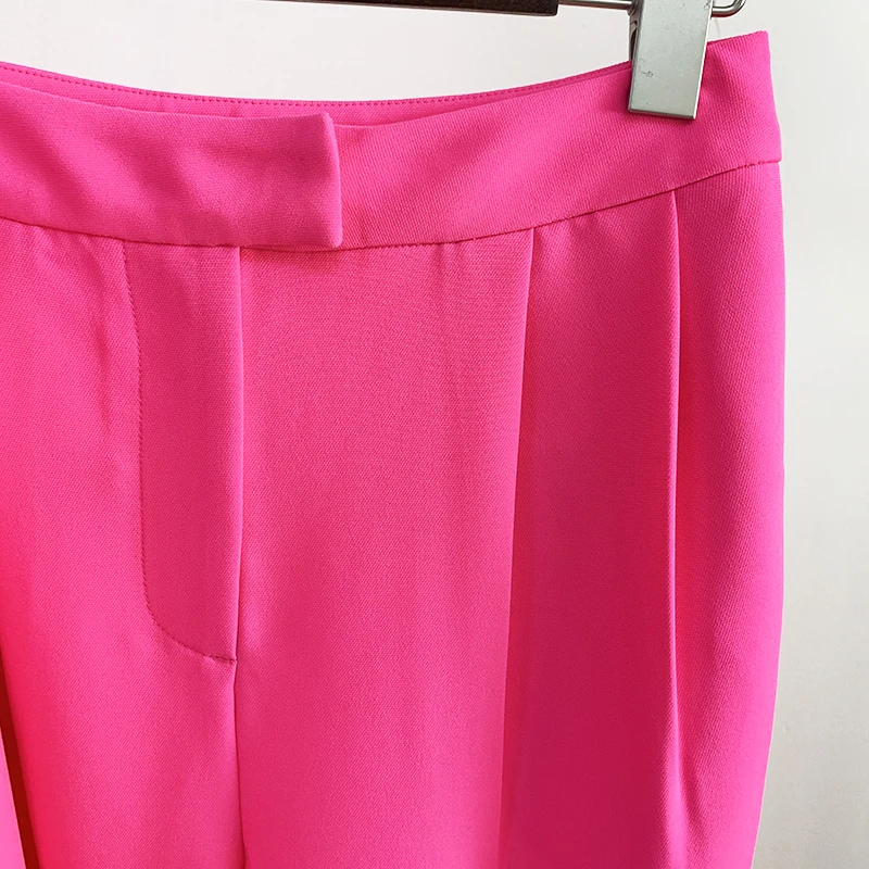 Imagem -06 - Blazer Slim Fit de Botão Único Feminino e Calça Flare Rua Alta Estilista Mais Recente Rosa Quente 2024