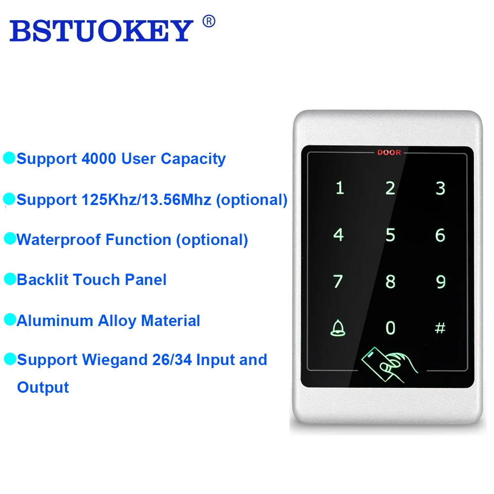 

RFID Metal Access Control Keypad Waterproof touch keypad and metal case Outdoor Door Opener Electronic Lock System 4000 User