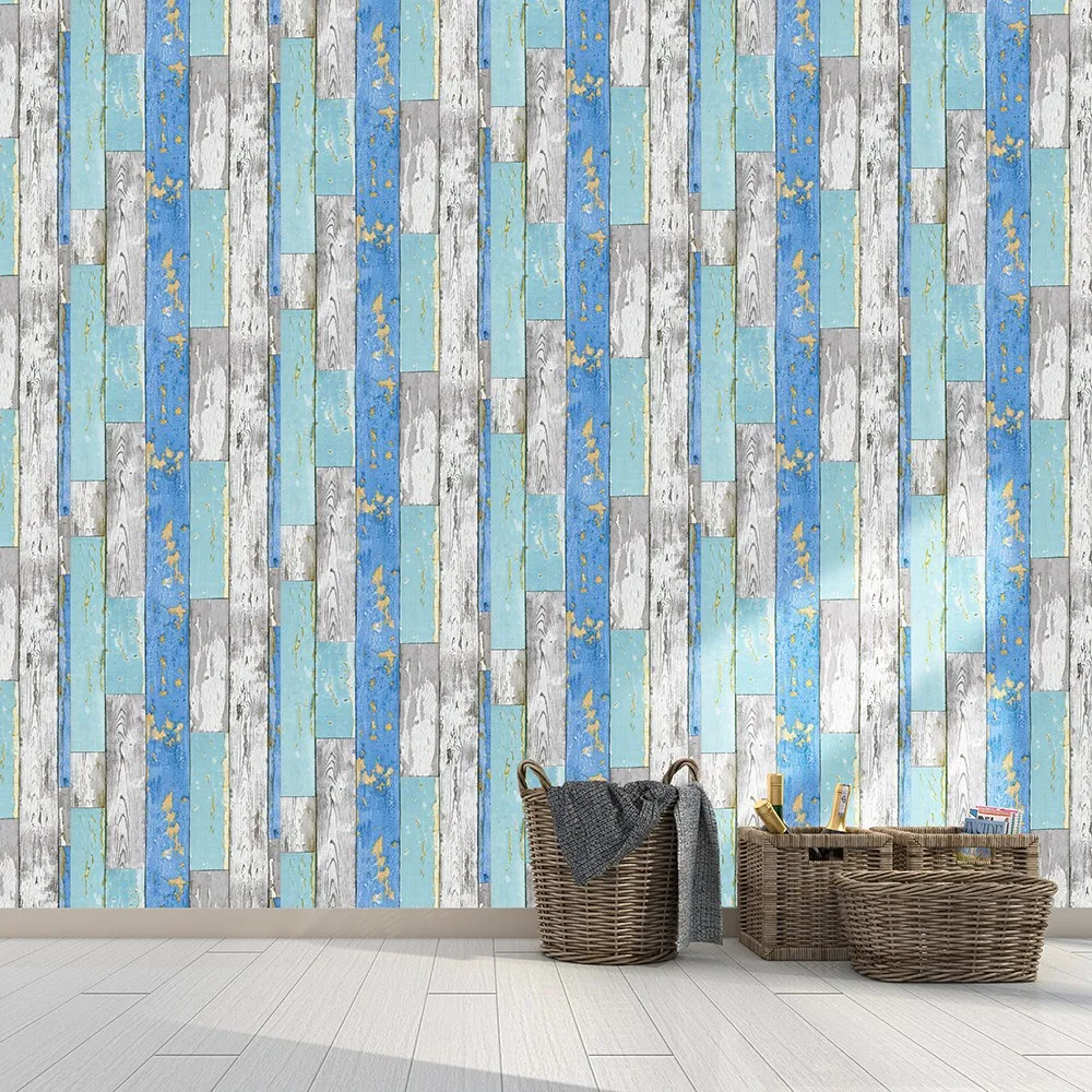 Blue Wood Vinyl Self Adhesive WallPaper For Living Room Bedroom Furniture Home Walls Decor 17.7\