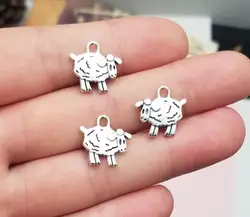 40pcs/lot--15x15mm Antique Silver Plated Sheep Animals Charms Jesus Pendant For DIY Bracelet Supplies Jewelry Making Accessories