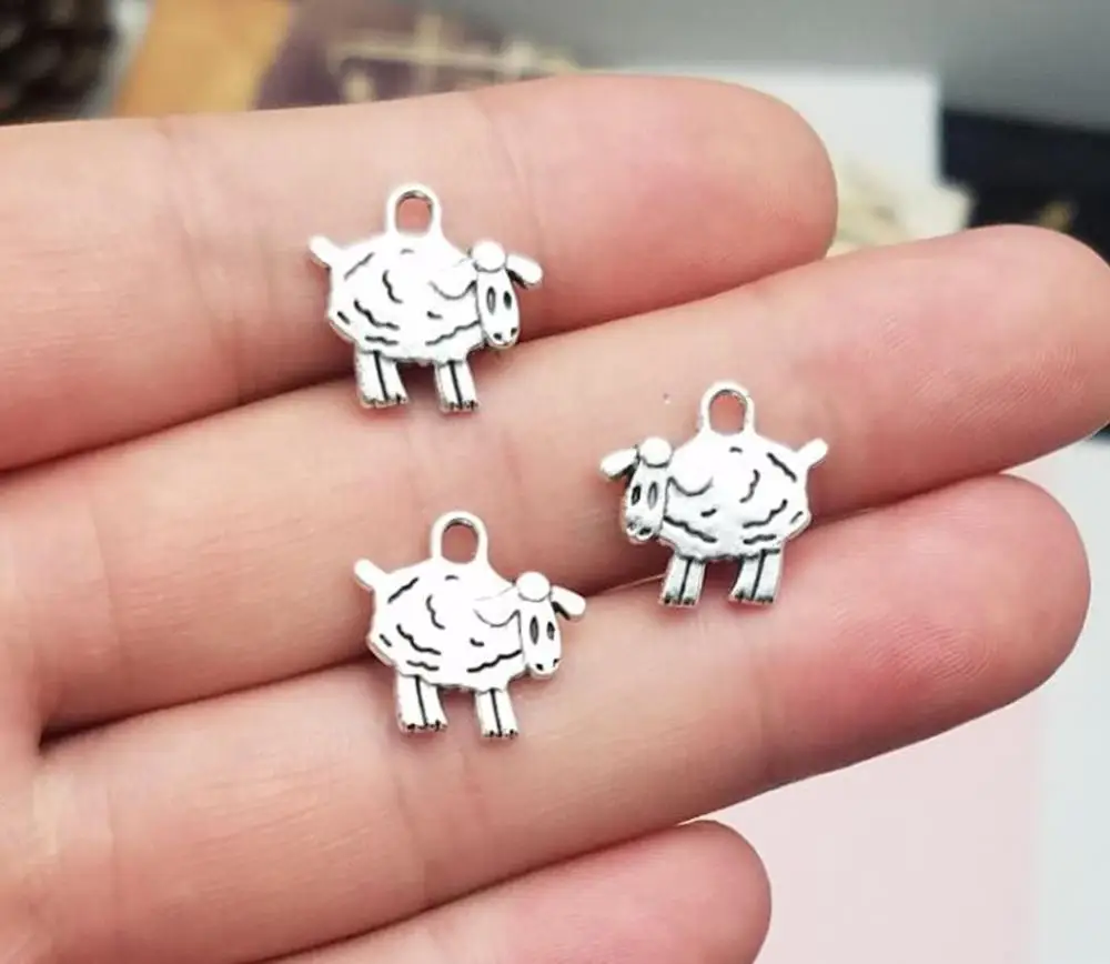 40 sztuk/partia-15x15mm antyczne posrebrzane owce zwierzęta Charms jezus wisiorek dla DIY bransoletka akcesoria tworzenia biżuterii akcesoria