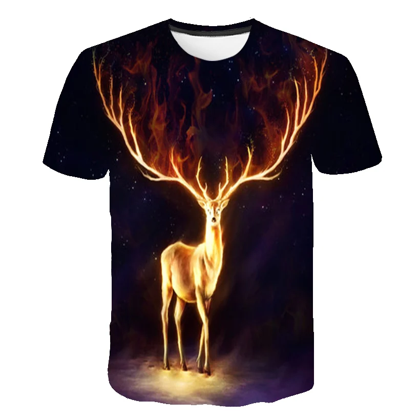 Glowing deer animal 3 d printing man children t-shirts with short sleeves harajuku/deer t-shirts S - 6 xl general code number