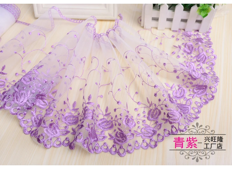 1meter Flower Lace Trim Dress Wedding Purple Gray Lace Ribbon Fabric Applique Baby DIY Embroidered Sewing Craft 25cm Width