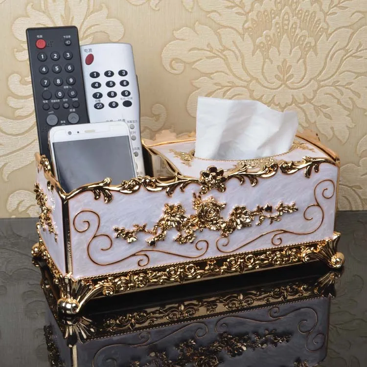 Multi-functional Tissue Box Gold Plated Top Grade European Style Home Paper Extraction Box KTV Tissue Box Hotel Supplies Napkin