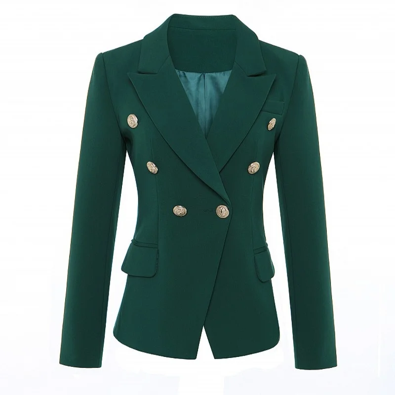 New Brand High Quality Dark Green Slim Fit Women Blazer Coat Office Ladies Double Breasted Notched Blazer Feminino Longo