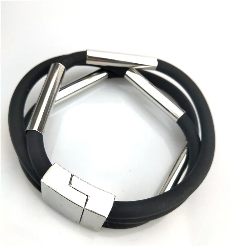 UKEBAY 2020 New Copper Tube Accessories Charm Bracelets Women Black Rubber Bracelet Punk Bracelet 3 Chains Birthday Gift Jewelry