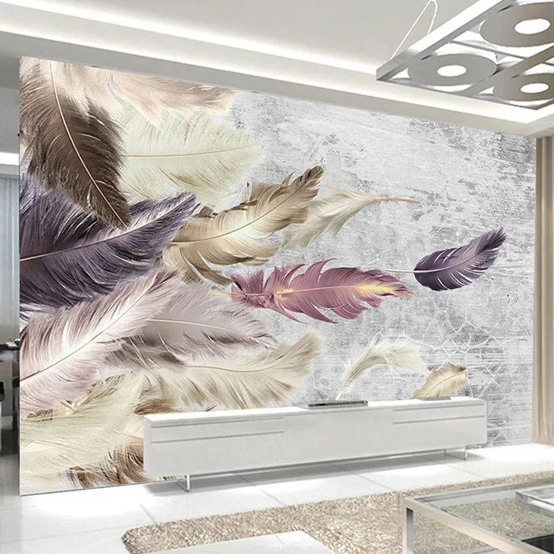 Photo Wallpaper 3D Cement Wall Feather Murals Living Room TV Sofa Bedroom Home Decor Waterproof Canvas Stickers Papel De Parede