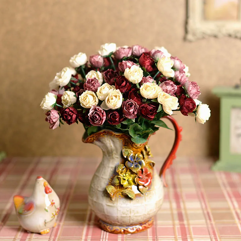 WAYUTO Portautensili Da Cucina In Ceramica, Vaso Decorativo Con Rilievo Floreale, Rosso, 10x14 Cm - 4