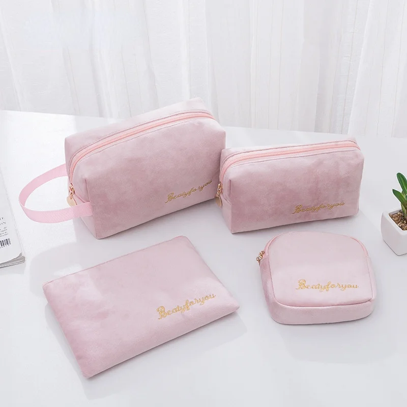 Women Cosmetic Bag Soft Velvet Make Up Storage Bag Pads Toiletry Package Travel Makeup Bag Organizer Pouch Beauty Case Wash Bag