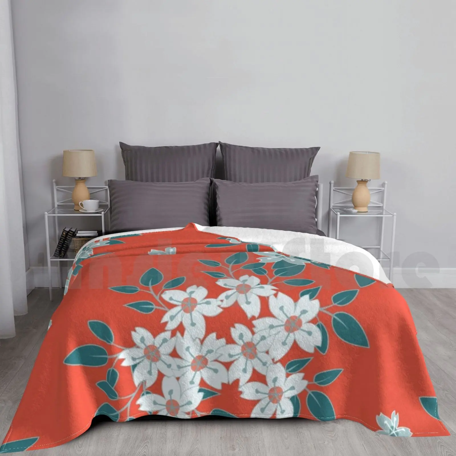 Japanese Kimono Flowers Pattern Blanket Fashion Custom Japan Japanese Kimono Face Japan Flowers Flower Pattern