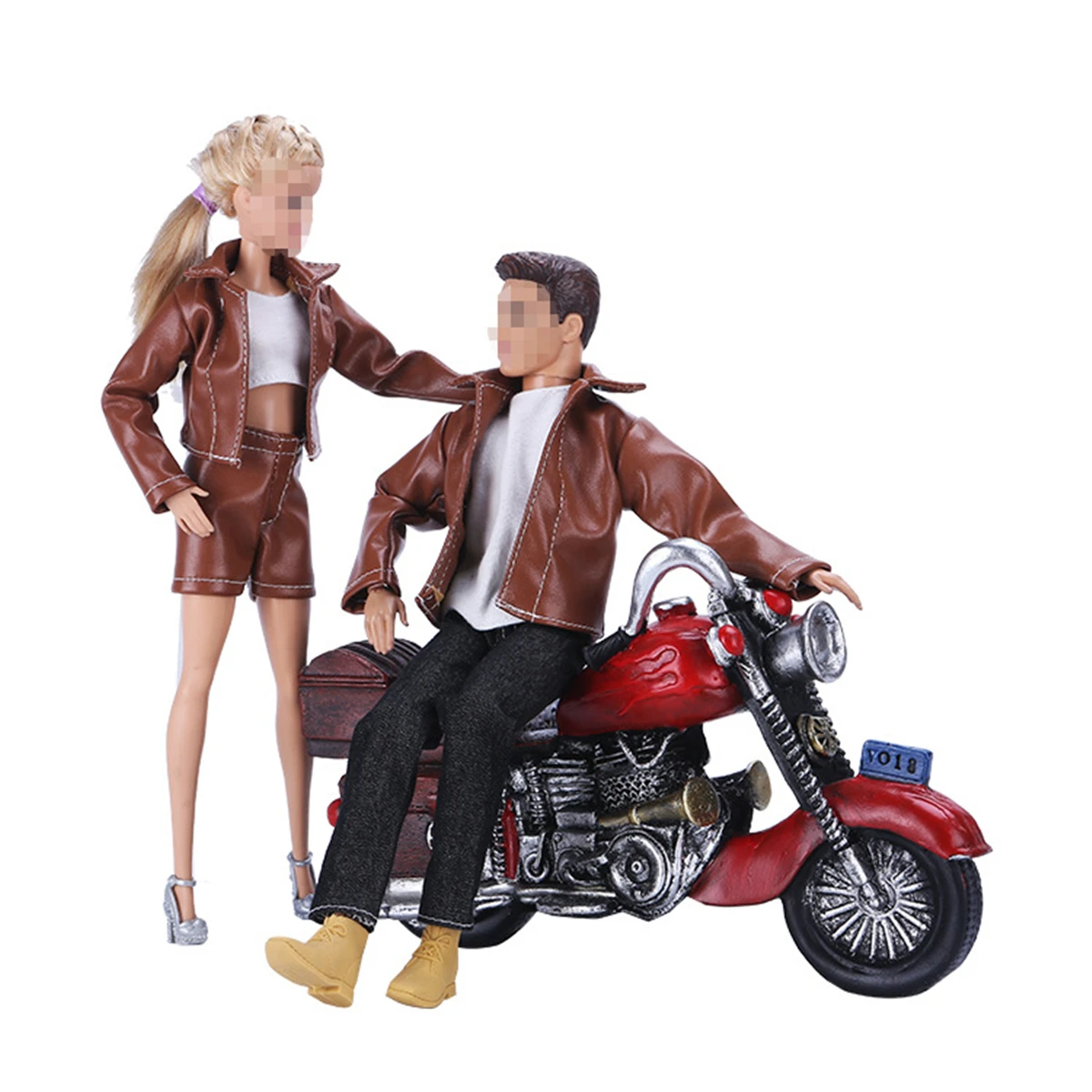 Retro Leather Jacket Outfit Set for Barbie Ken 11 Inches BJD FR SD Doll Clothes Accessories