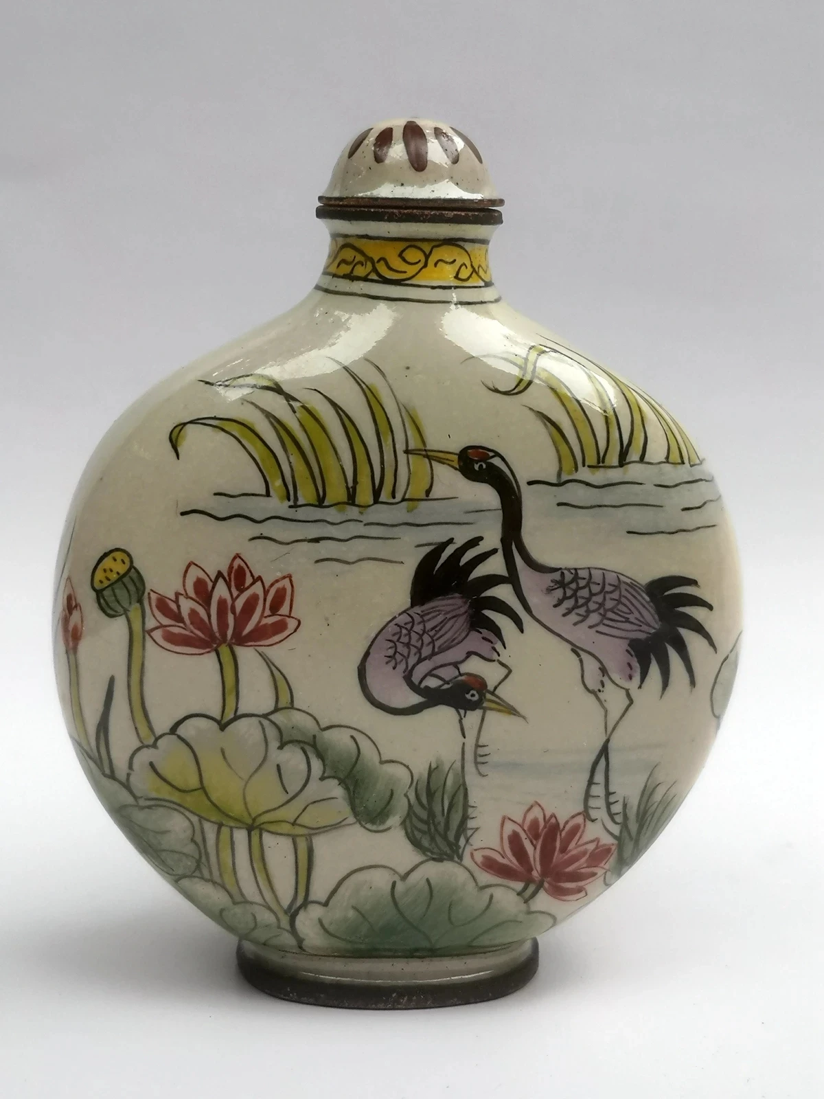 

Collection Vintage art Chinese Cloisonne Painting Flowers and Birds Crane Snuff Bottle Decoration